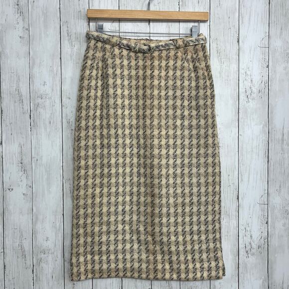 Vintage Century Of Boston Wool Blend Houndstooth Fitted Pencil Straight Skirt - Picture 1 of 11